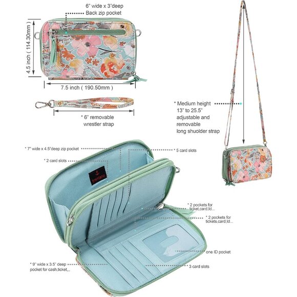 Cotton Quilted Crossbody Wallet Purse Clutch Women's Fashion Accessories - Picture 5 of 7